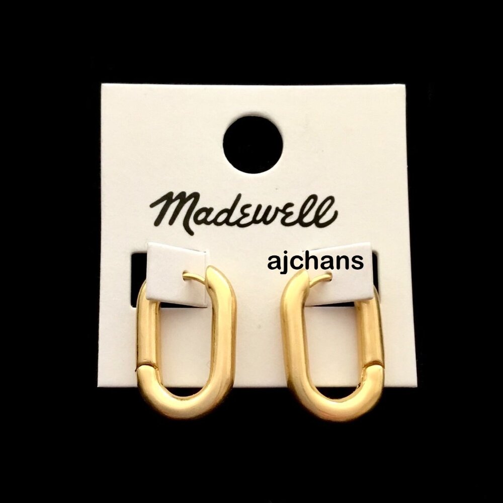 Madewell Vintage Gold Tone Carabiner Medium Huggie Hoop Earrings - Picture 2 of 6